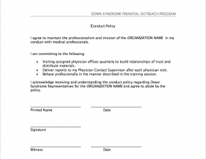 Image of conduct policy form.