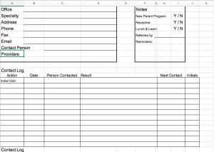 Image of spreadsheet for contact log.