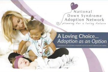 Screen Shot of A Loving Choice: Adoption as an Option. Blond mother holding toddler with Down syndrome.